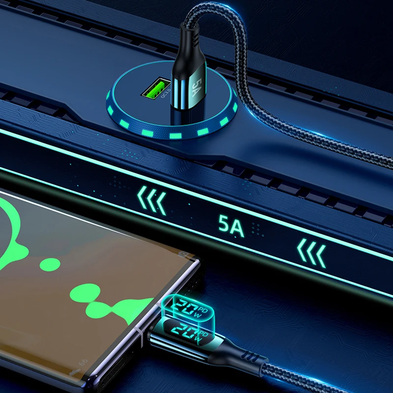 hoco 100w usb c to type c cable 5a pd fast charging led digital display for macbook ipad quick charge for samsung s20 xiaomi 10 free global shipping