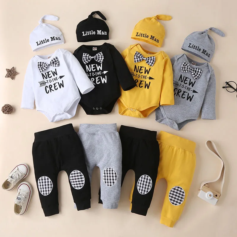 

Kids Baby Boy Set Children's Clothes Autumn Kids Boys Long Sleeve Letter Printing Rompers + Pants + Hat 3Pcs Outfits Suit