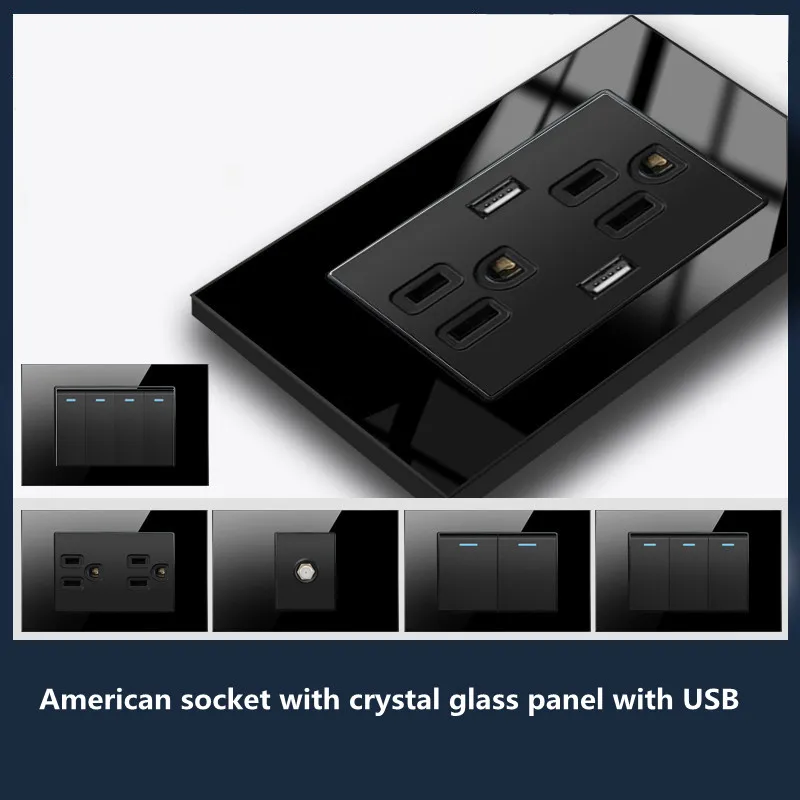 

Depoguye Black Crystal Glass Usb Wall Charger Phone Socket,US Standard Wall Power Outlet with 2 USB Ports 5v 2.1A Plug Adapter