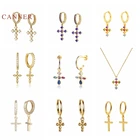 Женские серьги с французским крестом CANNER, серьги из настоящего серебра 925 пробы с жемчугом и тремя серьги молнии из циркония