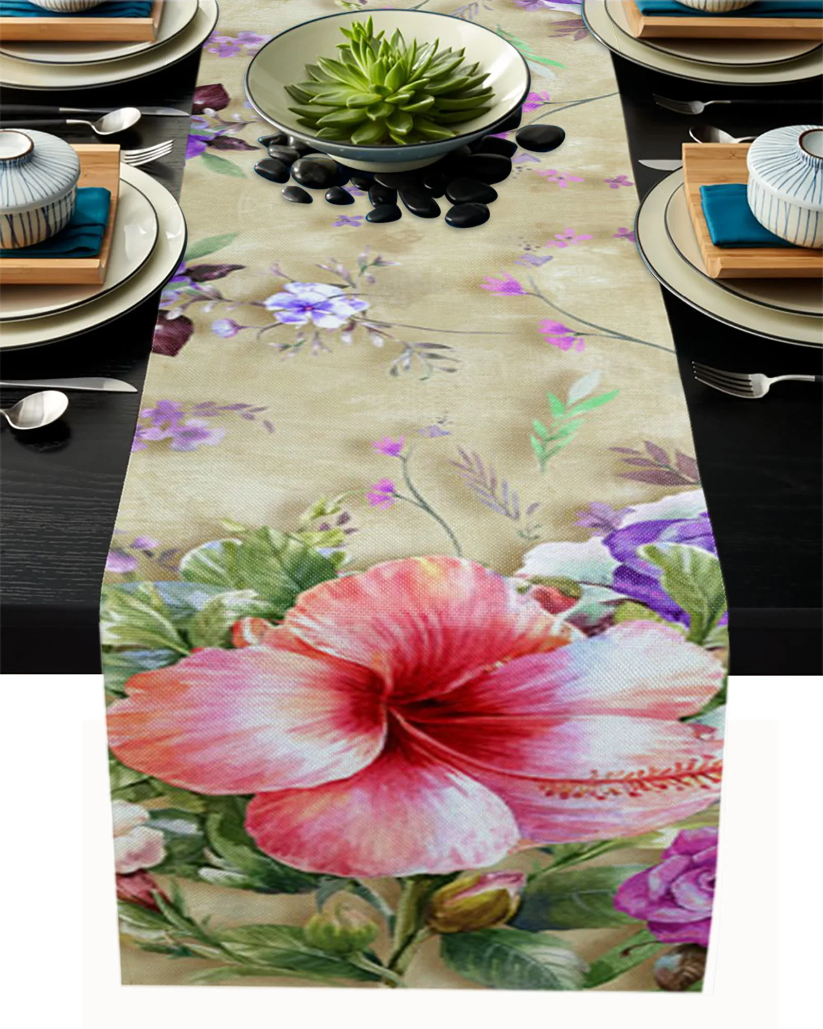 

Morning Glory Retro Flower Abstract Table Runner Wedding Table Decoration Dining Table Decor Placemat Christmas Decor Tablecloth