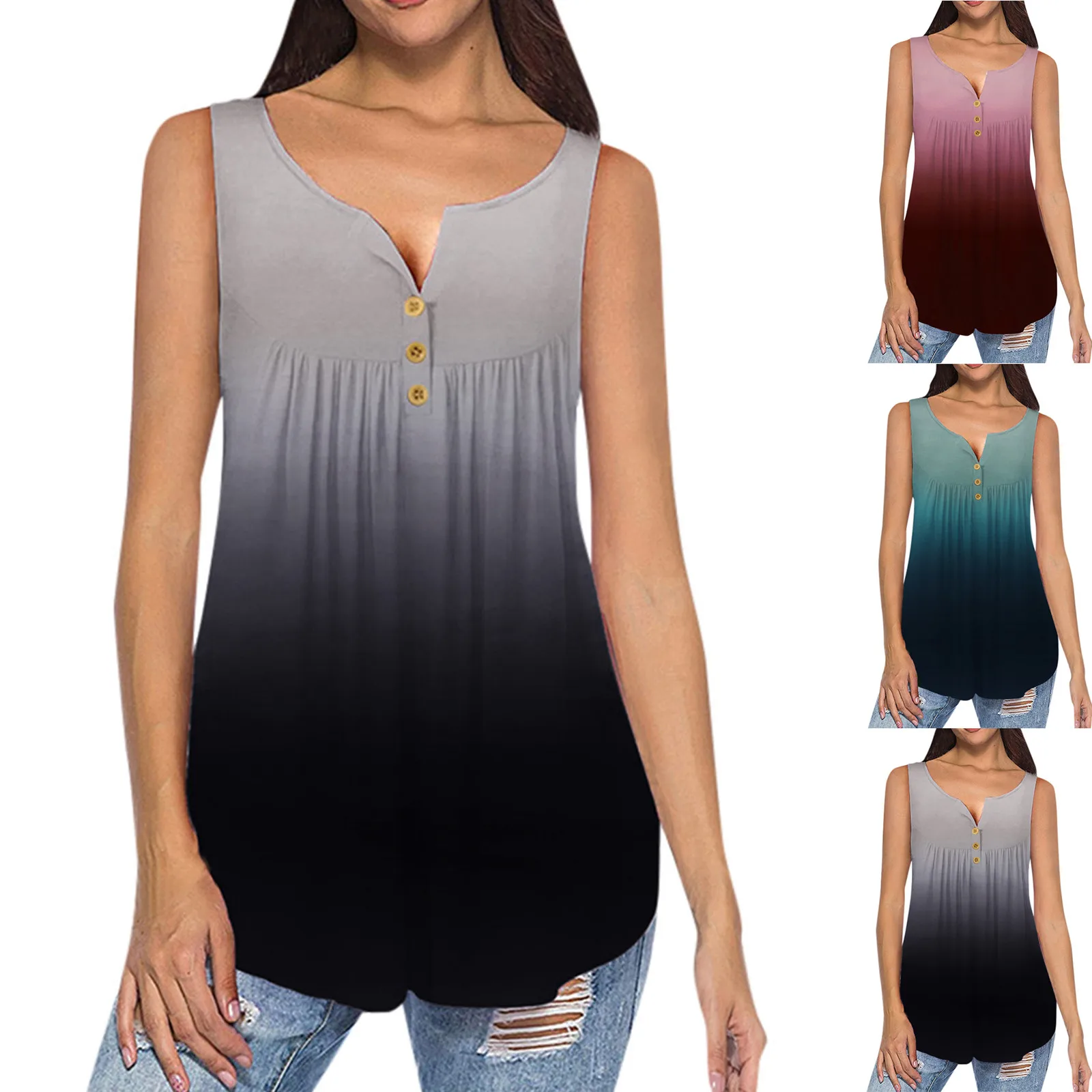

Womens Short Sleeve Summertime Fashion O-neck Blouse Vest Blouse Casual Gradient Top Shirt Vest Crop Tank Tops