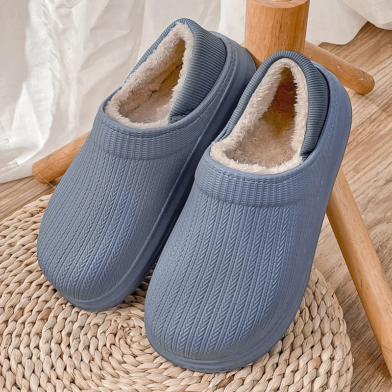 

Зимние тапочки из хлопка, новинка 2021, Женские однотонные водонепроницаемые теплые и бархатные хлопковые туфли, мужские домашние тапочки на ...