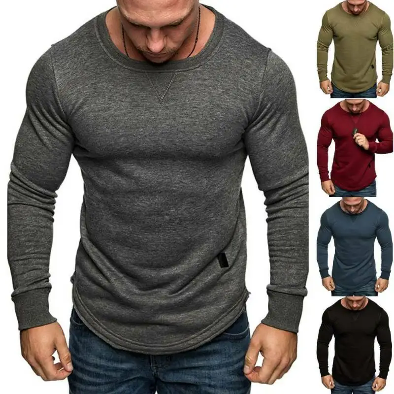 

Mens Slim Fit Muscle Blouse Tops Pullover Crew Neck Long Sleeve Casual T Shirt