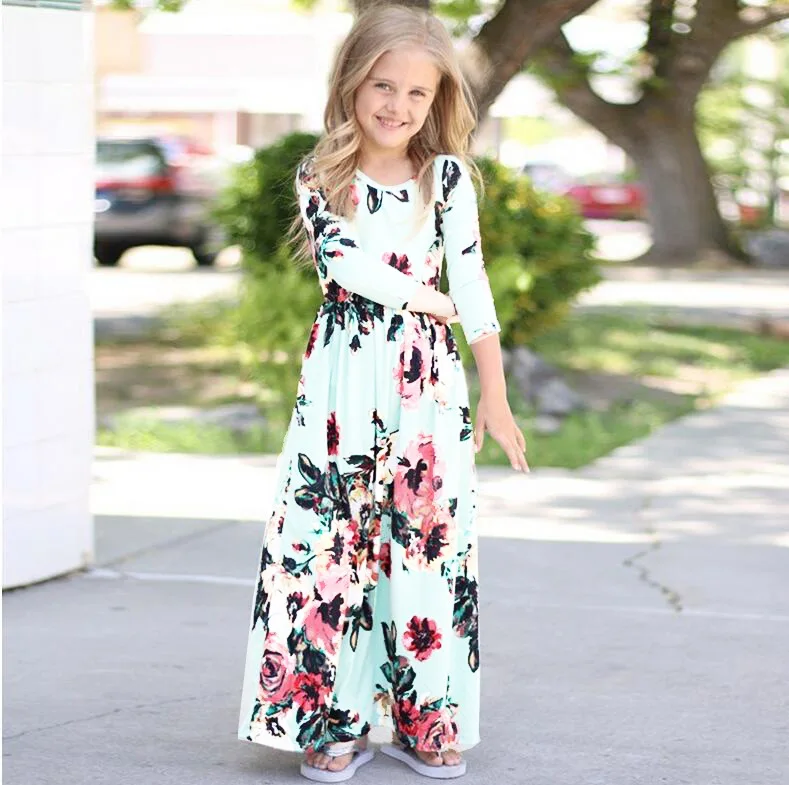 Платье макси с длинным рукавом для девочек Осенние пляжные вечерние платья в