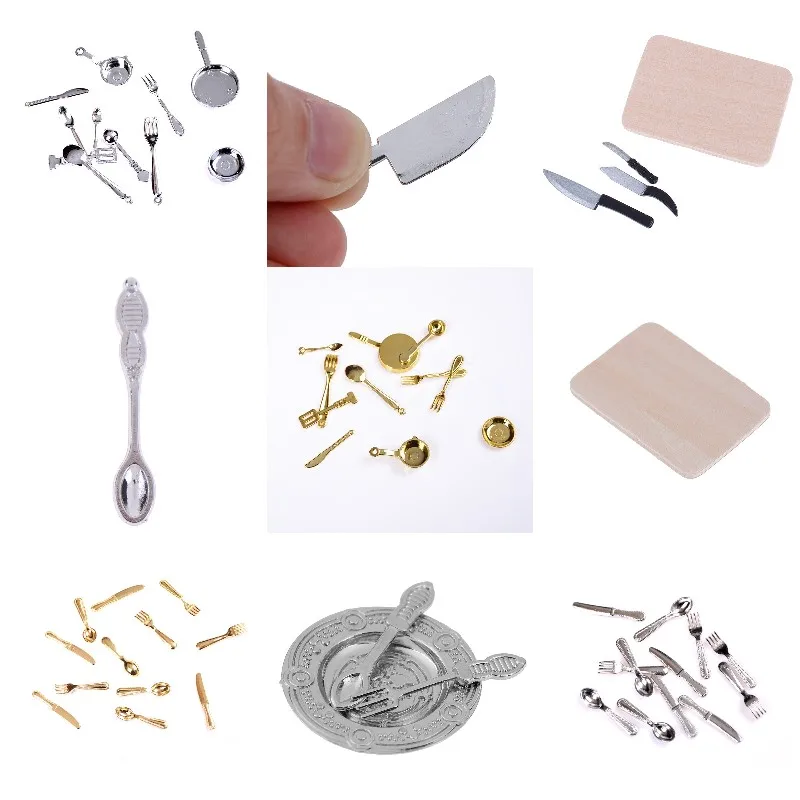 

Vintage Dollhouse Miniatures Tableware Mini Cutlery Knife Fork Spoon Childrens Toy For Doll House Decor