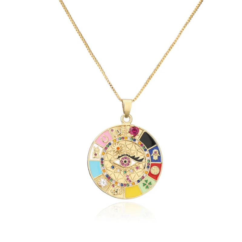 

Multielement Evil Eye Colorful Chains Necklaces For Women Fashion Retro Dripping Oil Golden Alloy Pendant Necklaces Jewelry Gift