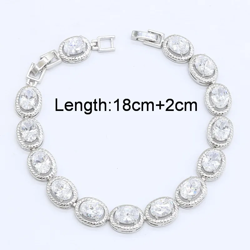 Серебряный Цвет Свадебные Ювелирные наборы для женщин браслет белый циркон