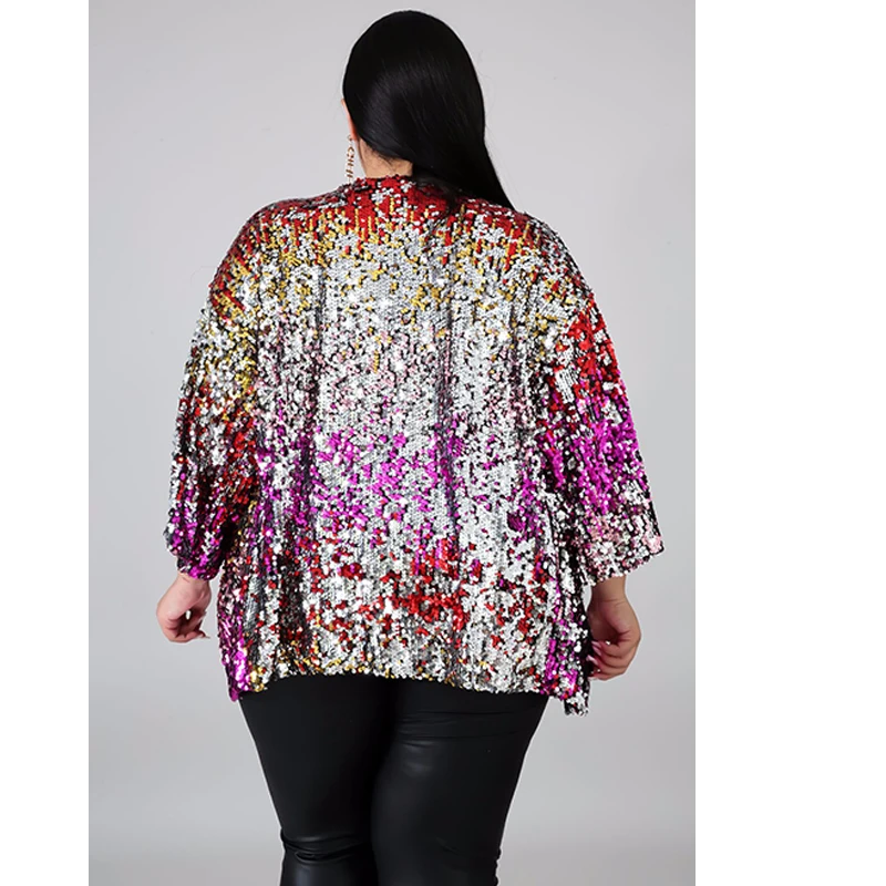 Autumn Coats and Jackets Women V Neck Long Sleeve Sequin Cardigan Casual Jacket Loose Plus Size Wholesale Dropshipping | Женская одежда