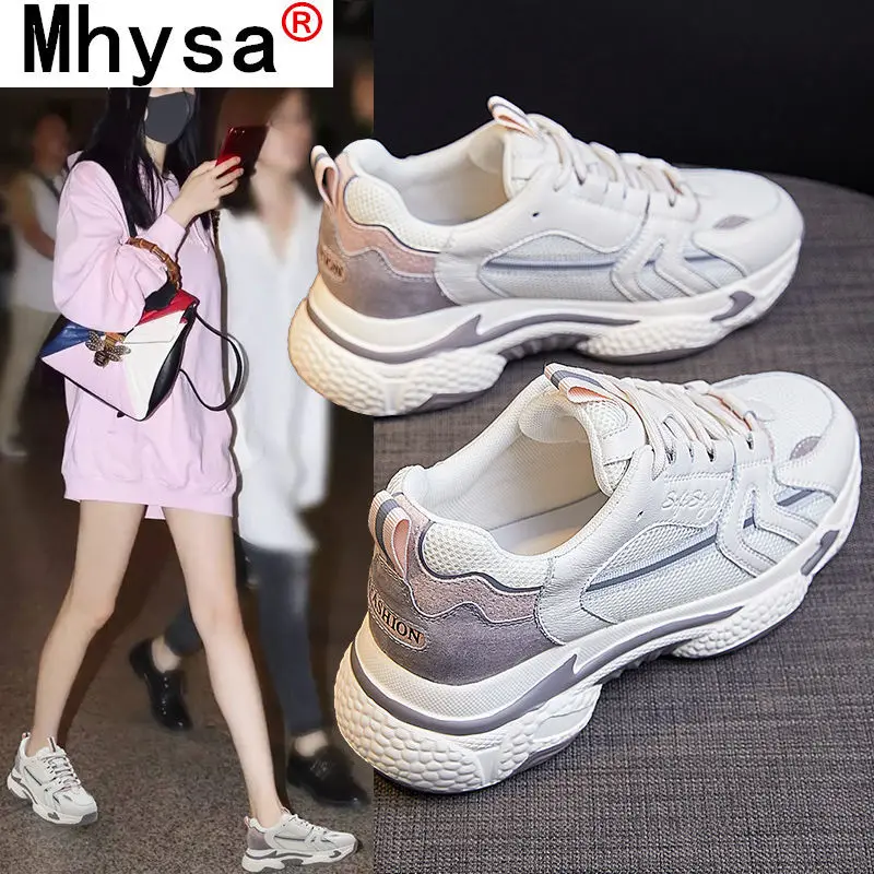 

2021 New Spring Dad Shoes Fashion All-match Thick-soled Sneakers Casual Mesh Women Breathable Vulcanized Shoes Zapatos Mujer