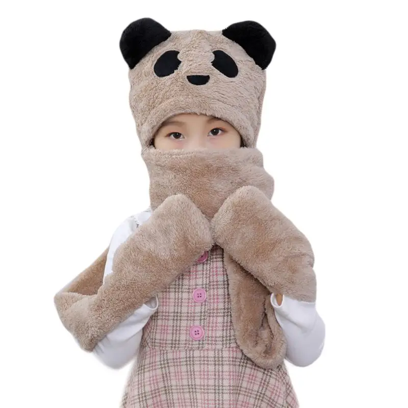 

3In1 Kids Baby Cartoon Animal Winter Hat Plush Warm Earflap Cap Scarf with Glove