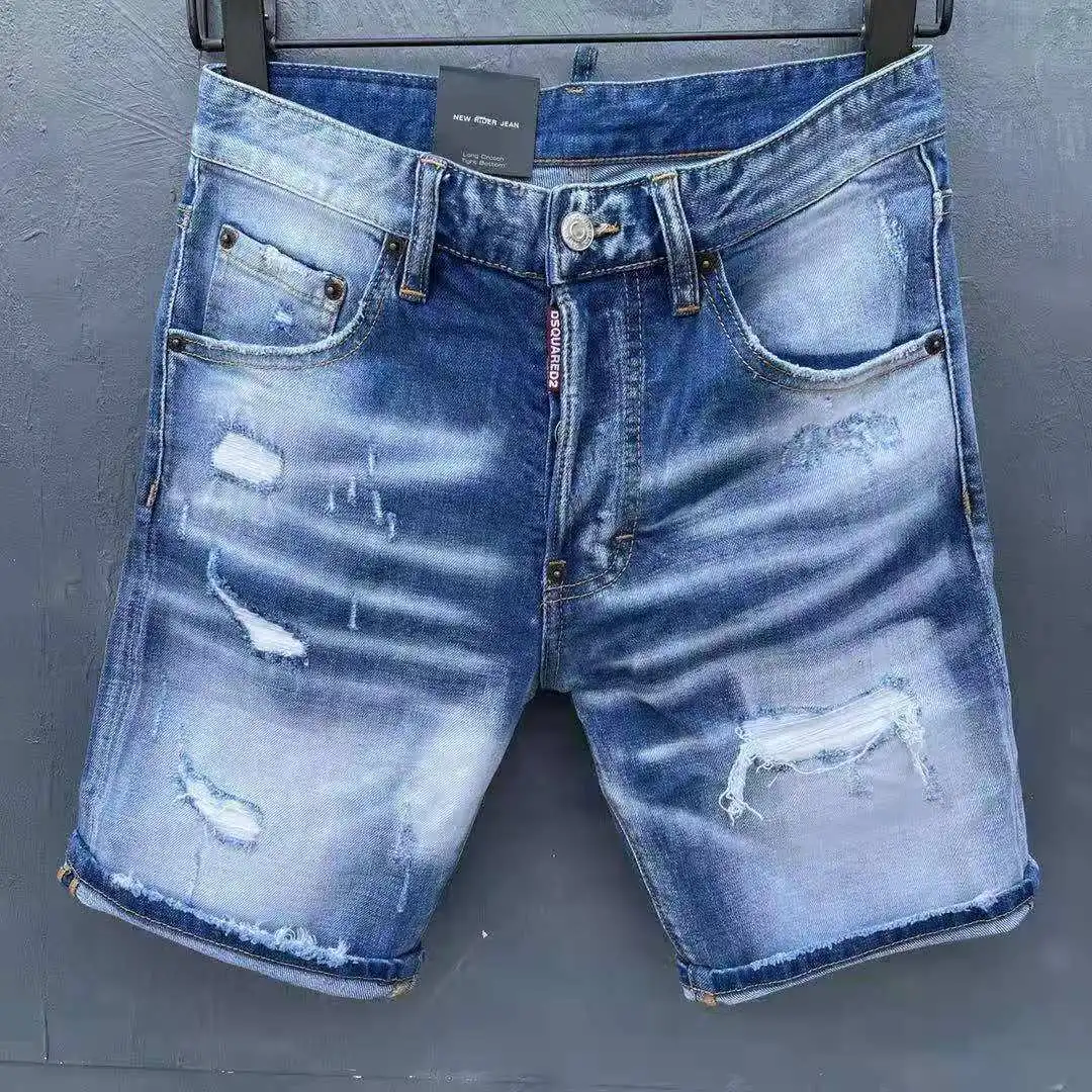 

Мужские джинсовые шорты Dsquared2, модные эластичные облегающие брюки с прорезями, лето