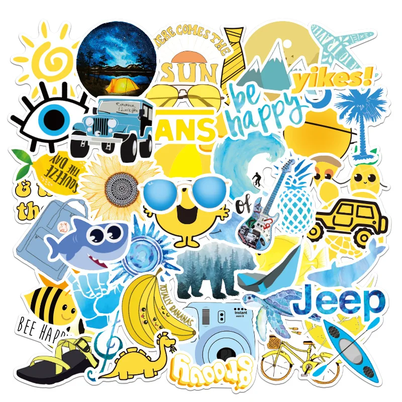 

10/30/50/100pcs Vsco Graffiti Stickers Blue Small Fresh Yellow Ins Waterproof Stickers Notebook Scooter Water Cup Diy Kids Gir