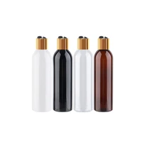 250ml empty black plastic bottle containers gold press cap shampoo washing cleaning packaging bottles aluminum disc top cover