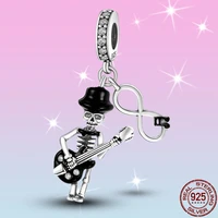 hot sale 925 silver color eternal symbol guitar skeleton charm beads fit original pandora bracelet pendant necklace jewelry