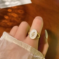 bilandi open oval rings fashion jewelry geometric metal white enamel rose flower ladies finger rings for women