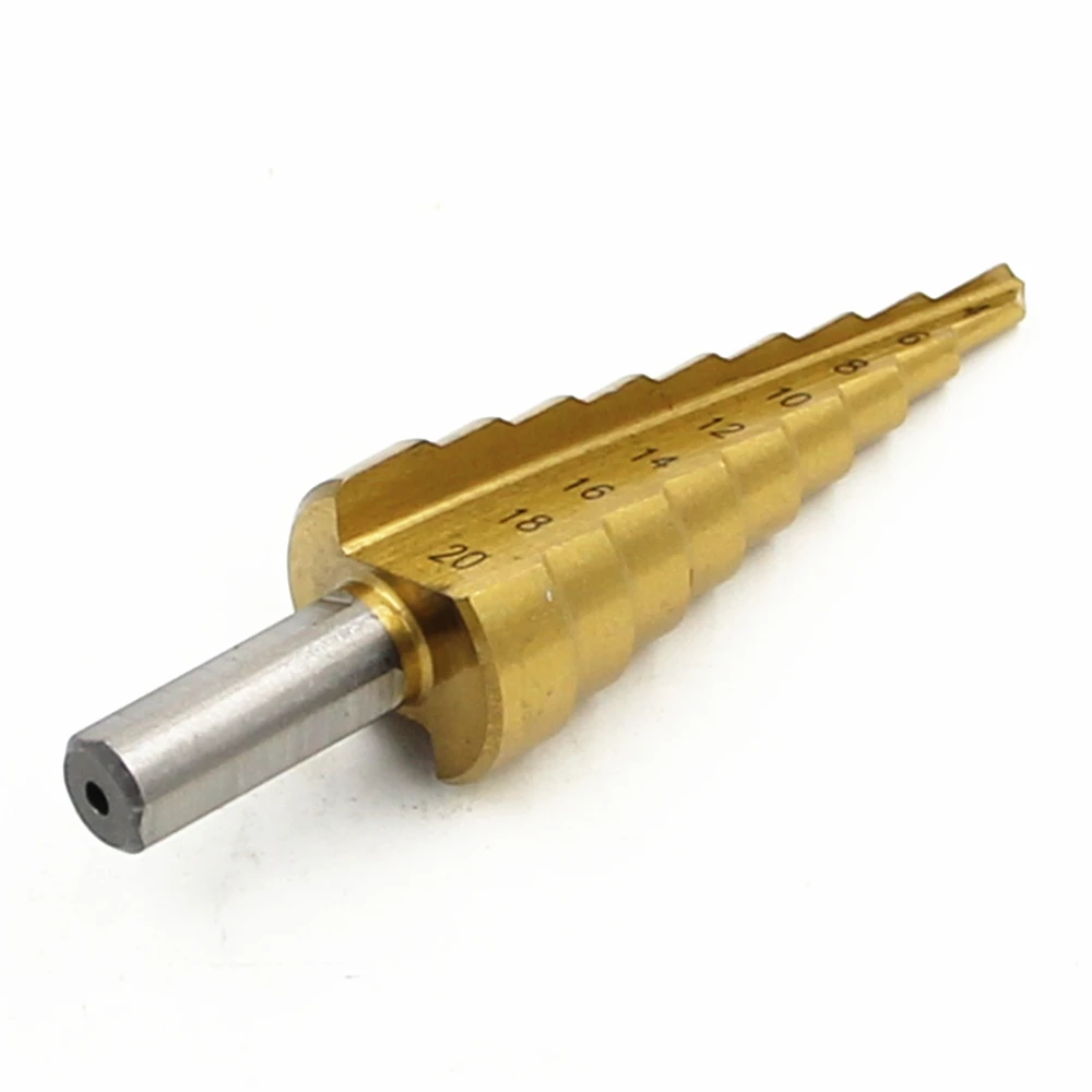 Новые сверла-шаговые HSS 4-20 мм прямого спирали электроинструменты с 1/4-дюймовым шестигранным хвостовиком по оптовой цене 9 ступеней металлического сверления с покрытием из титана.