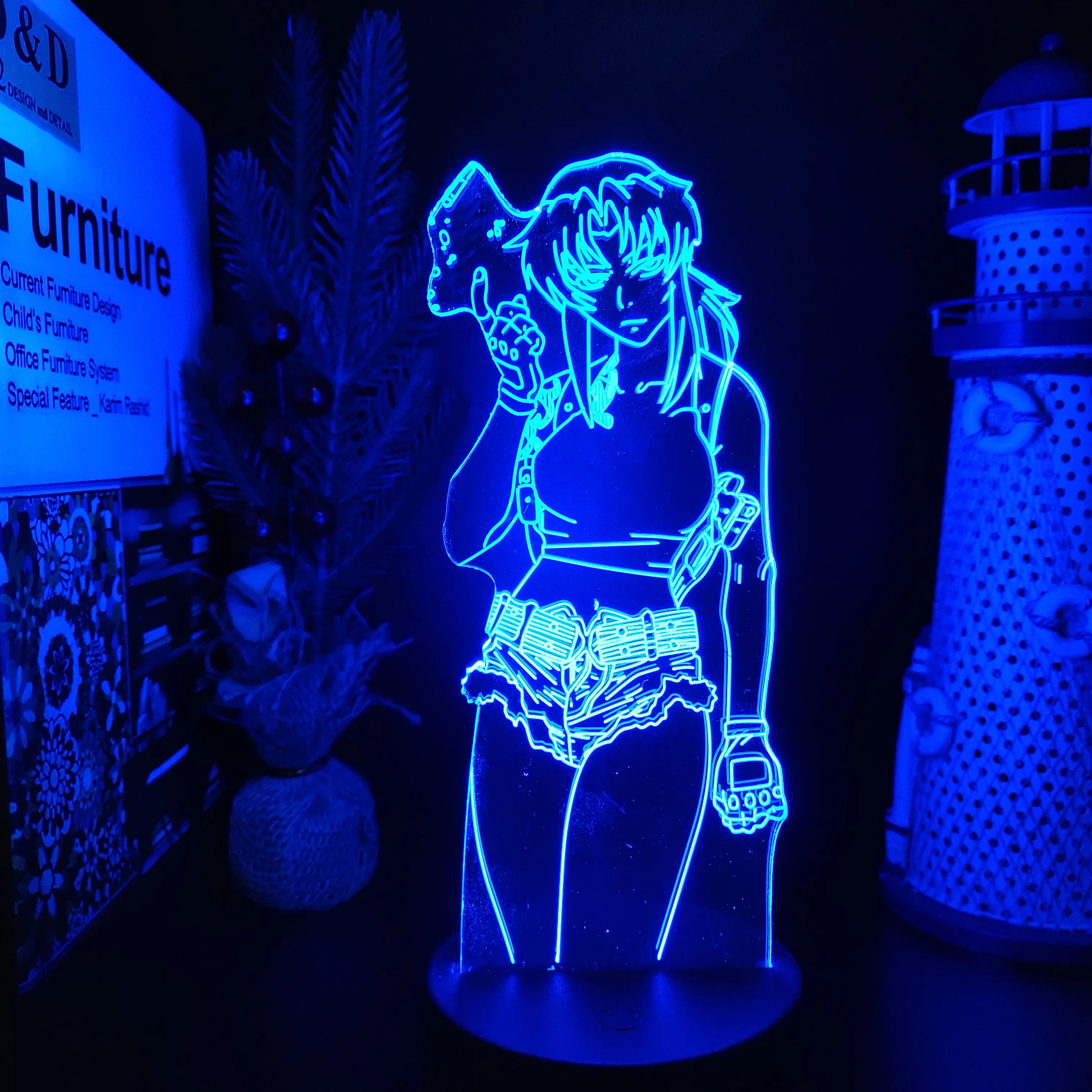 

Black Lagoon Revy Acrylic 3D Lamp Illusion Led Night Light Multi Color Changing Lampara Bedroom Decor Nightlights Kid Manga Gift