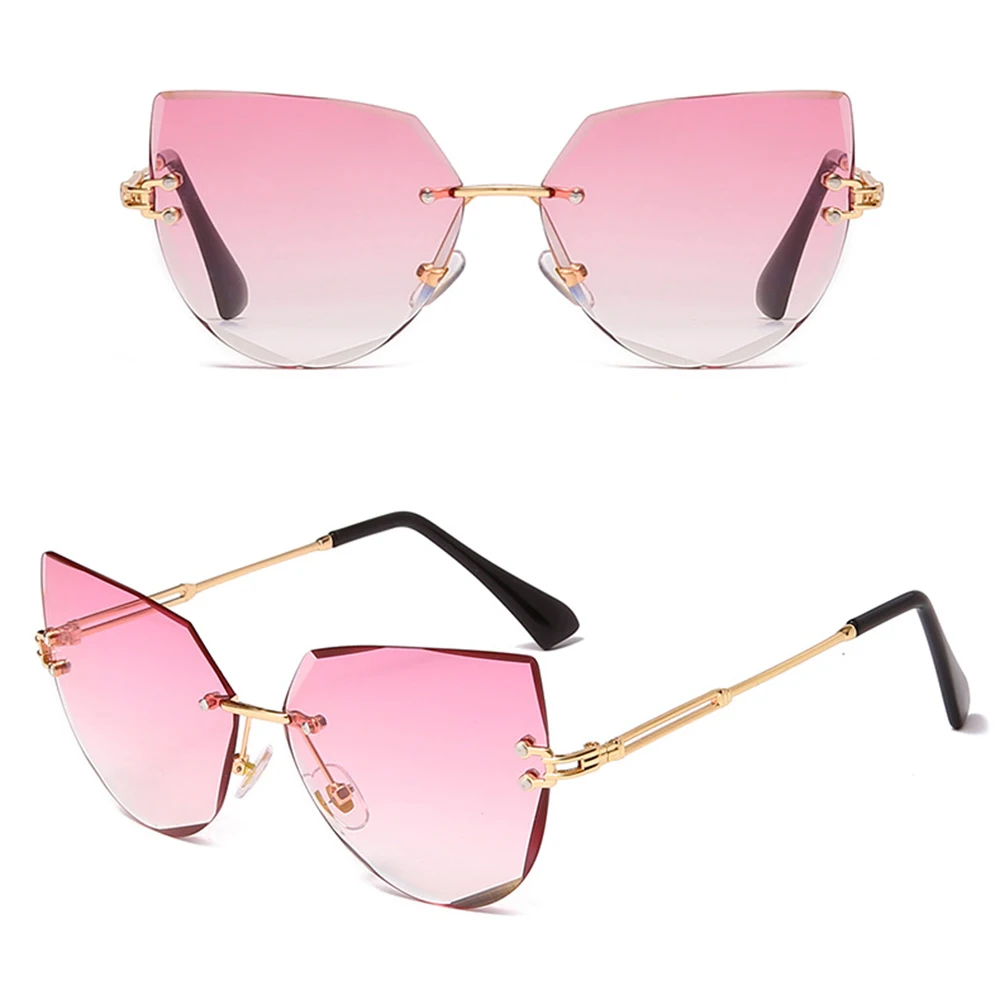 

1pc Rimless Cat Eye Sunglasses Men Women Metal Sun Glasses Outdoor Fashion Lady Shades Eyewear Uv400