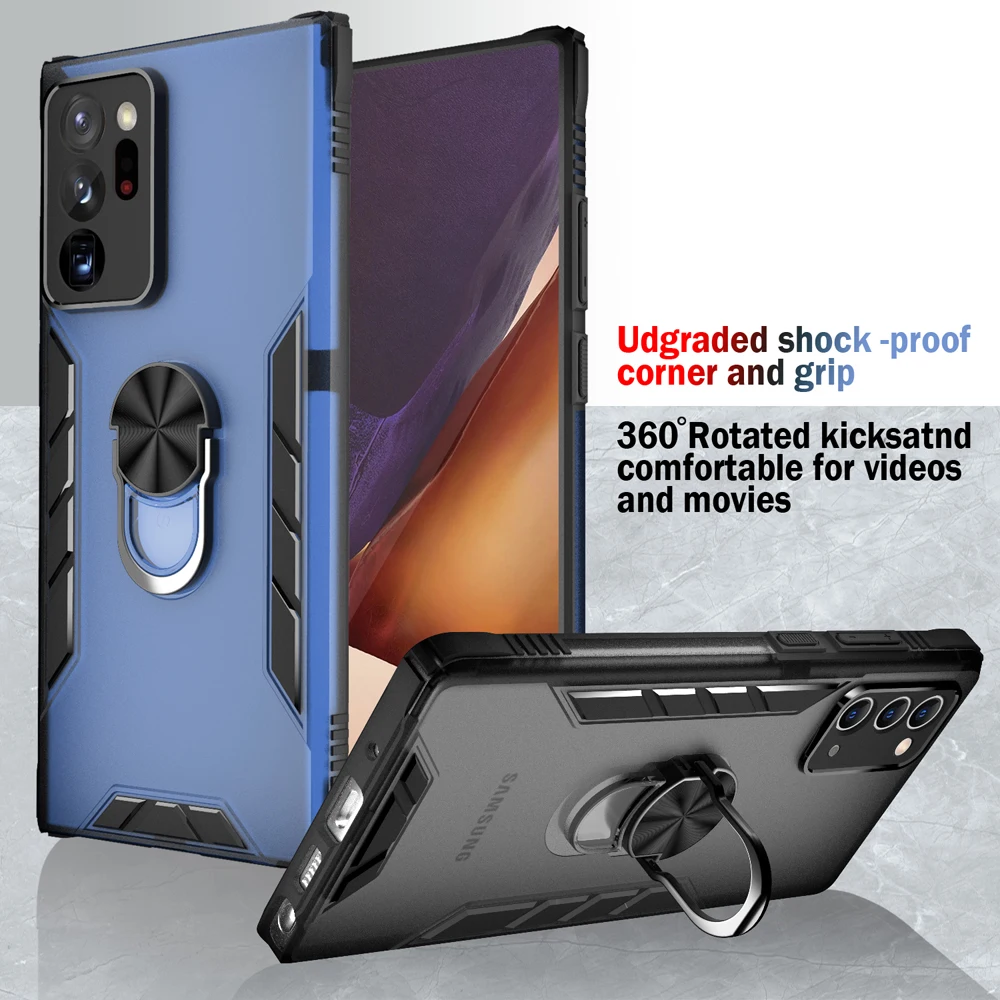 

Metal Ring Stand Holder Shockproof Phone Case For Samsung Galaxy Note 20 Ultra PC + TPU Protective Cover for Galaxy Note 20 5G