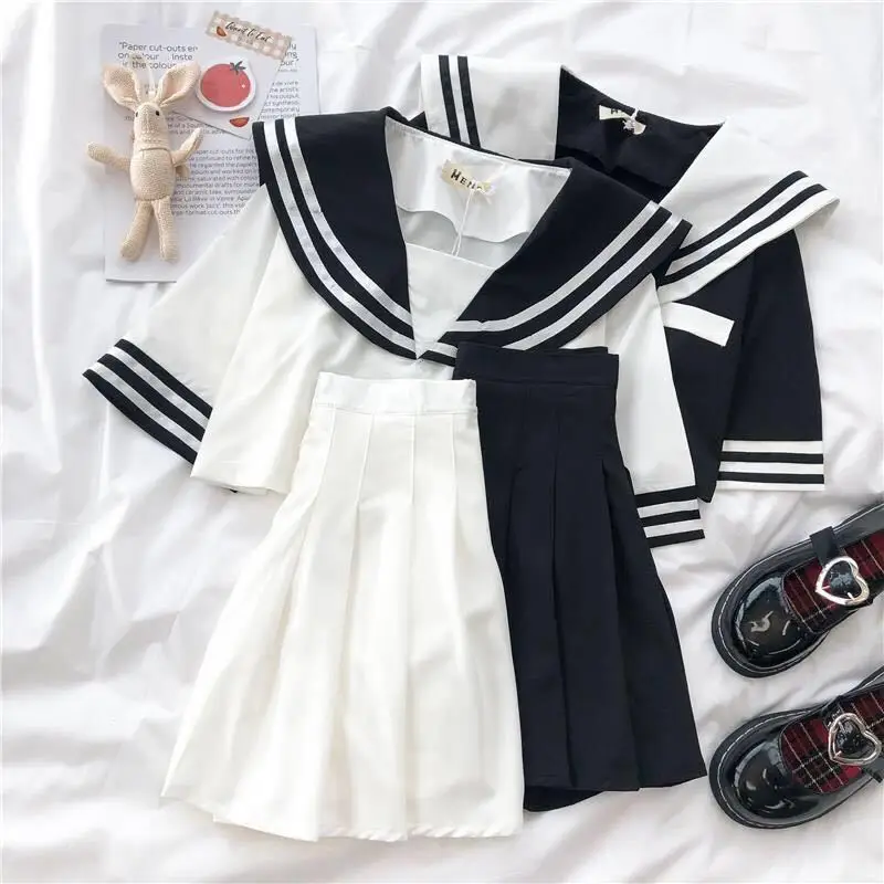 

[two-piece suit]JK summer uniform female student pleated short skirt college uniform Japanese Short sailor uniform
