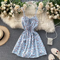 womens seaside holiday floral print dress summer 2021 new sexy spaghetti strap lacing waist cyber celebrity skirt pants ml822