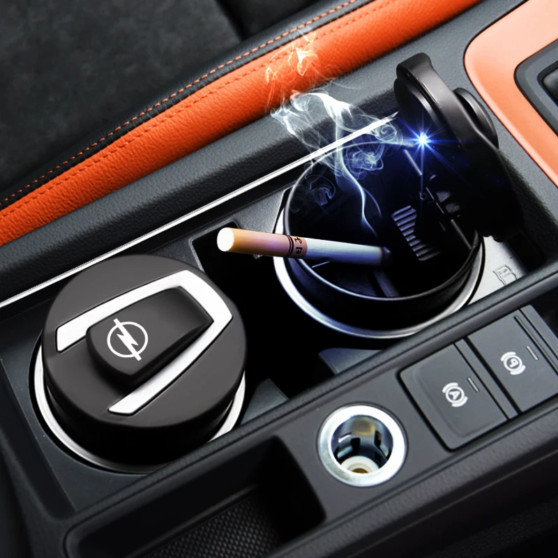 

Car Logo Ashtray Blue LED Light Ash Case Cigarette Cup Holder Coin Storage Box Accessories For Opel Astra J H G Insignia Mokka C