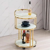 nordic metal wrought iron dining car round wine trolley movable commercial light trolley high end meal delivery three tier cart