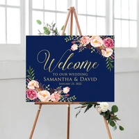 navy welcome to our beginning sign rose gold welcome sign landscape wedding sign navy and rose gold marsala digital file