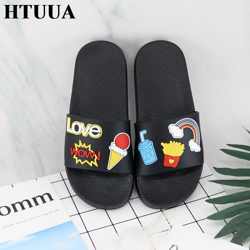 HTUUA/Новинка; корейские тапочки с мороженым; женские шлепанцы на плоской подошве; домашние Тапочки для ванной; пляжные вьетнамки; Летняя обувь; SX2176