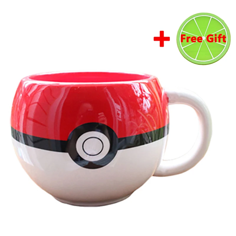 Новинка 320 мл кофейная кружка Pokemon Go Poke Ball Pikachu, Мультяшные кружки для игр в стиле аниме, керамическая рукоятка для детей, лучшие рождественские подарки - Цвет: Mug with a Coaster