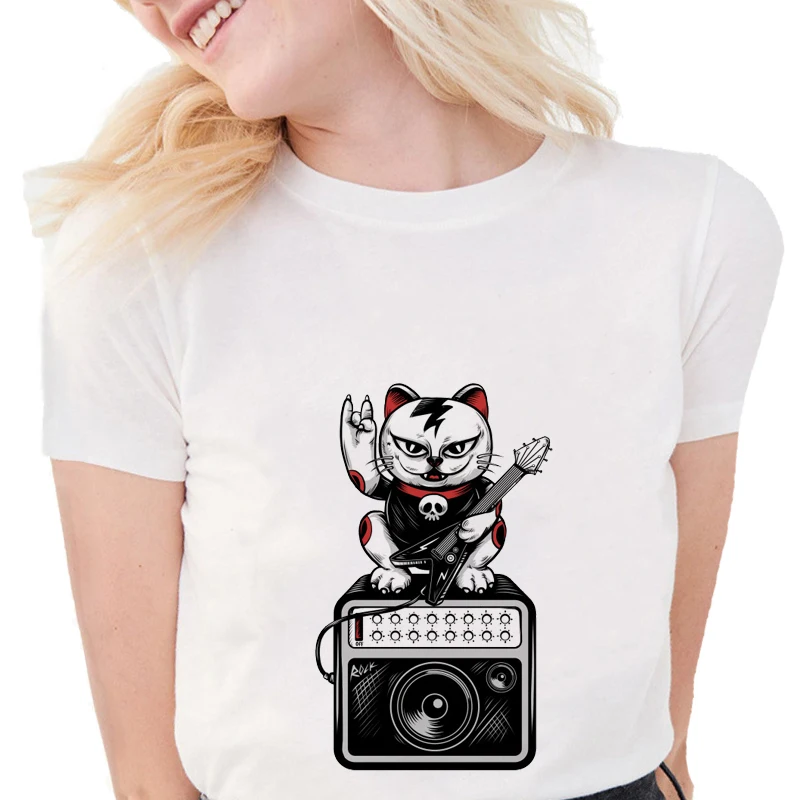 Новые летние модные дизайнерские футболки Let Rock смешные с принтом Crazy Cat Женская