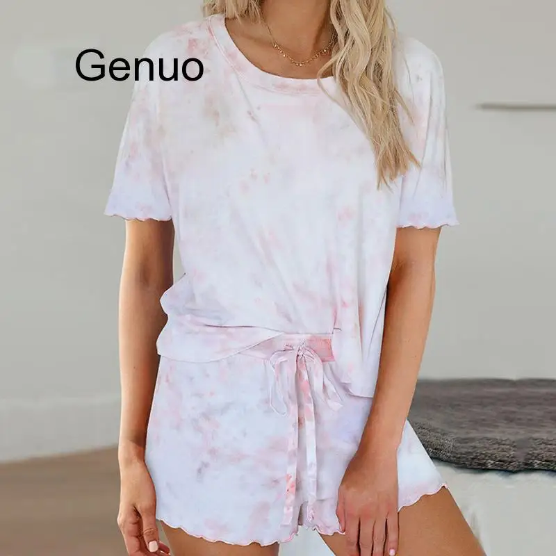 

New Pijamas Women Sleepwear Women Home Clothes Comfortable Nightgown Top And Pants Casual Summer Short Sleeve Pajama Set