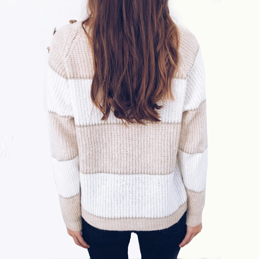 Women Long Sleeve Striped Sweater Autumn Winter Warm Knitted Pullovers and Sweaters Casual Knitwear Jumper Sueter Mujer Invierno | Женская