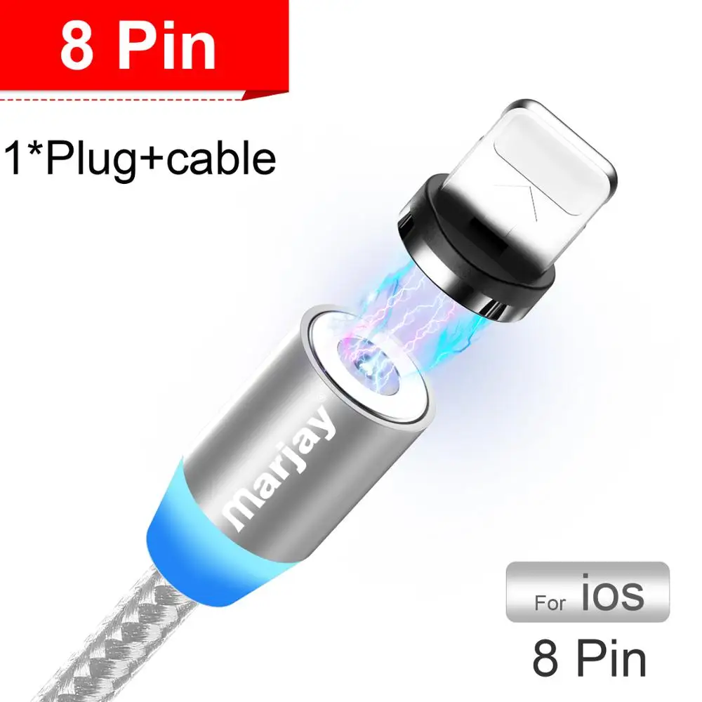 Silver iOS Cable Marjay Магнитный кабель Micro usb type C кабель для iPhone samsung Android Быстрая зарядка магнит зарядное устройство мобильный телефон USB провод шнур - Цвет: Silver iOS Cable