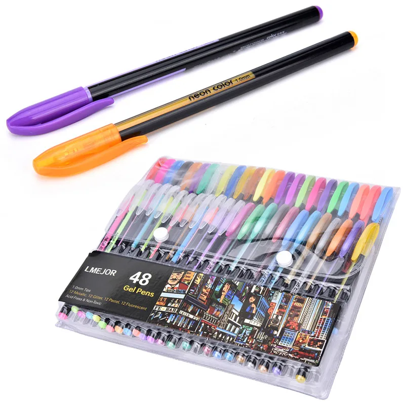 

Hot 48pcs Gel Pen Set Refills Metallic Pastel Neon Glitter Sketch Drawing Color Pen School Stationery Marker for Kids Gifts