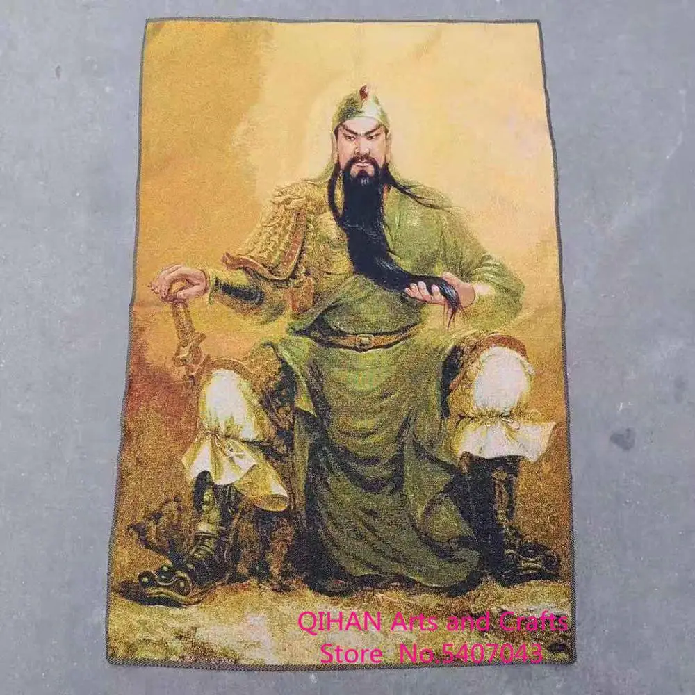 Guan yu guan yun chang gong wu god of wealth shengdi thangka гобелен из золотого шелка и хлопка с