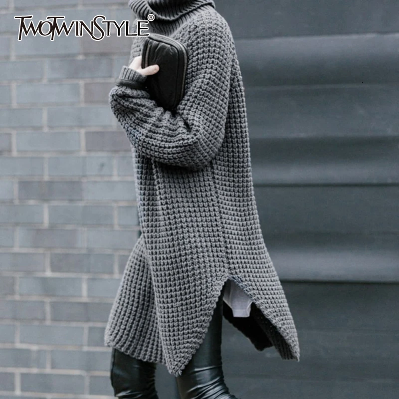 Женский свитер с разрезами по бокам TWOTWINSTYLE осенне-зимний теплый толстый высоким