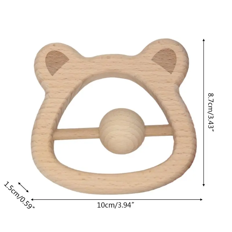 

OOTDTY Cartoon Bear Head Baby Teething Wooden Rattle Chewing Teether Newborn Nursing Toys Shower Gift Wholesale