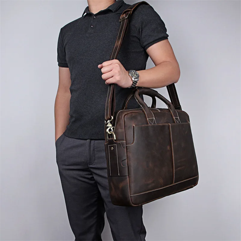 

Men cowhide Leather Antique Design Business Briefcase Laptop Document Case Fashion Attache Messenger Bag Tote Portfolio