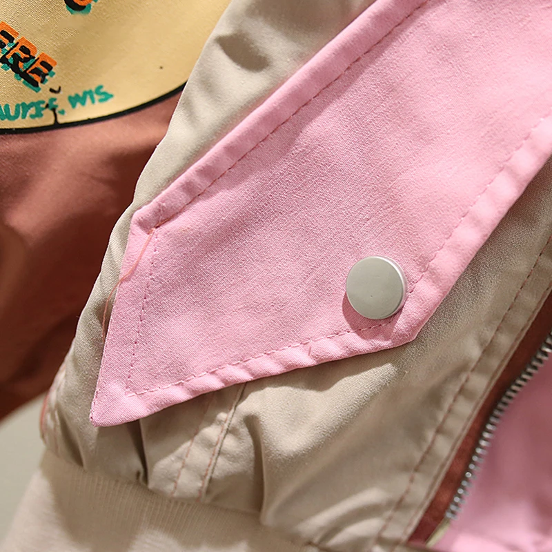 

Autumn Kids Jackets for Girls Loose Chic Short Cartoon Double Zipper Baseball Jackets Teenage Girls Clothing Children's Coats