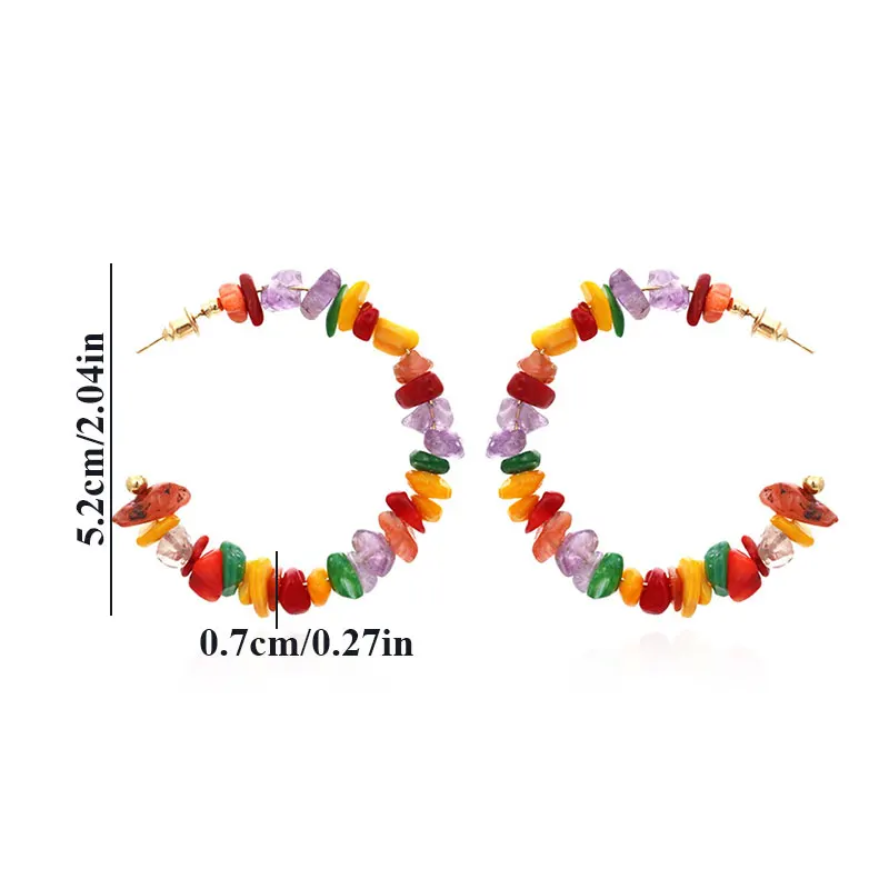 

Bohemia Natural Stone Ear Ring Hoop Earrings Bohemian Beads C-shaped Colorful Earrings Women Jewelry Gravel Earrings Jewelry New