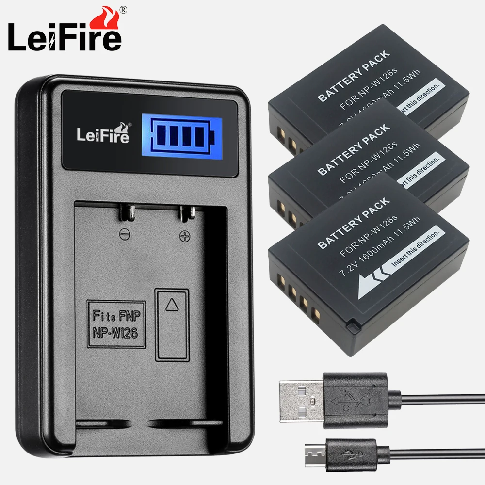3 шт. NP-W126S NP W126S Батарея пакеты + ЖК-дисплей USB Зарядное устройство для ЖК-дисплея с