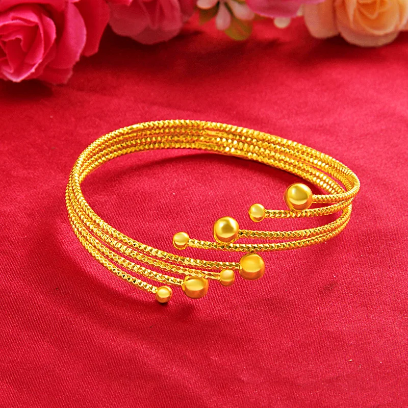 

Trendy Carved Multi-line Bracelet Ring Set 18K Gold Women Wedding Jewelry Set