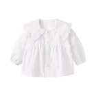 Детская блузка Pureborn с кружевным воротником и длинным рукавом, детские топы, дышащая рубашка на пуговицах для малышей, весна-осень