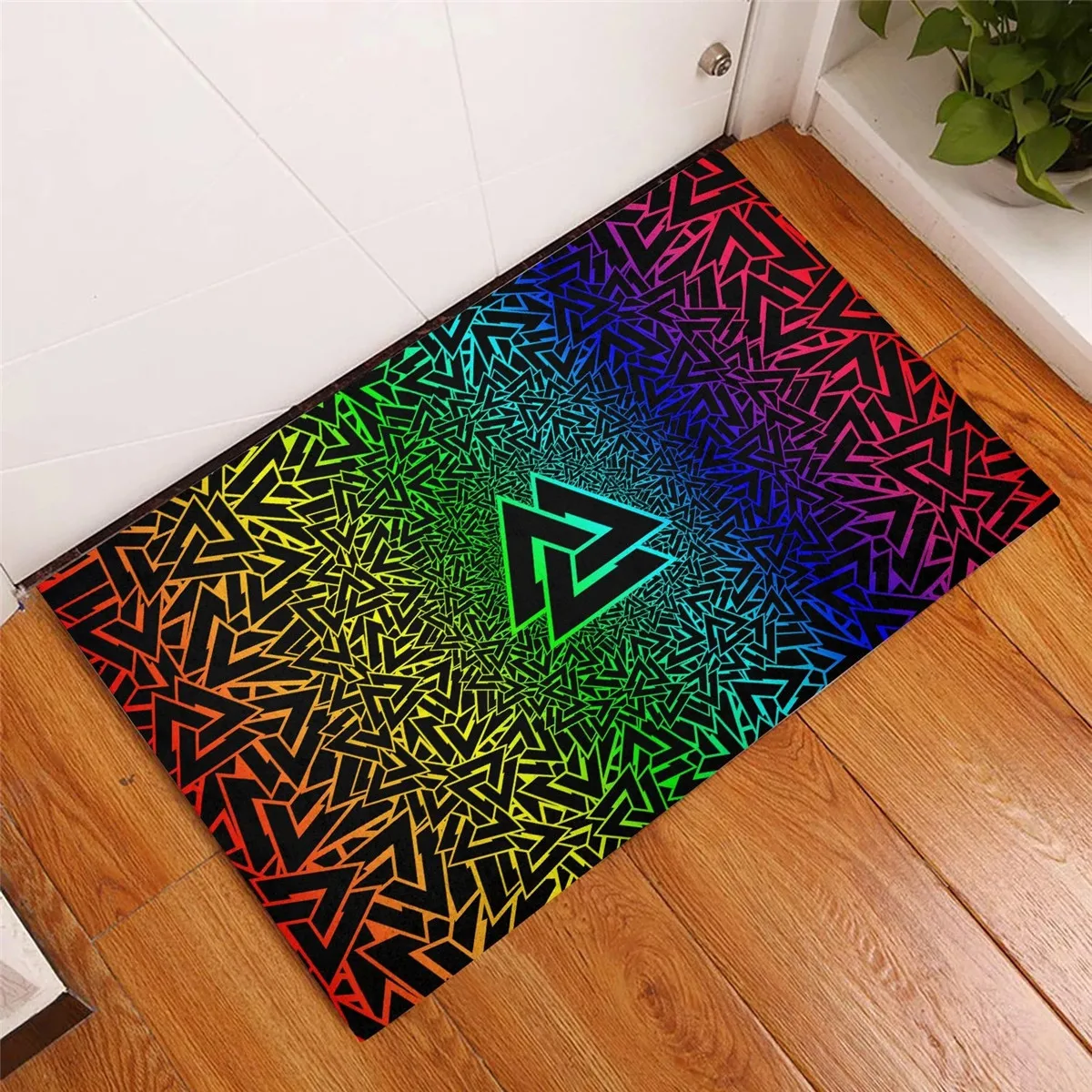 

Viking Valknut Rainbow 3D All Over Printed Doormat Non Slip Door Floor Mats Decor Porch Doormat