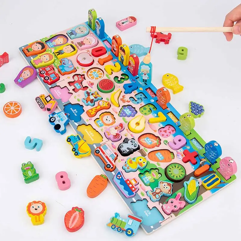 

Educational Wooden Toy For Kids Board Magnetic Math Fishing Count Numbers Matching Shape Early Learning Children Toy