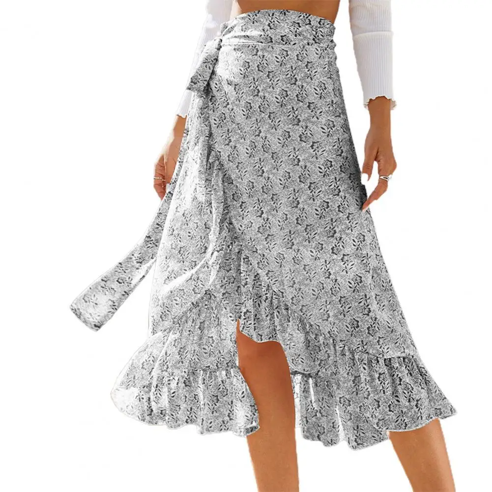

Summer Skirts Bohemian Printing Breathable Flounce Large Hem Hemline Textile-printing Slit A-line Long Skirts Summer