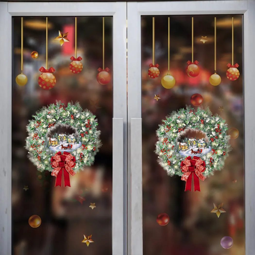 

Christmas Wreath Styles Window Glass Door Wall Stickers Poster Home Decor 3D PVC Santa Claus Sticker Waterproof Crystal Wreath
