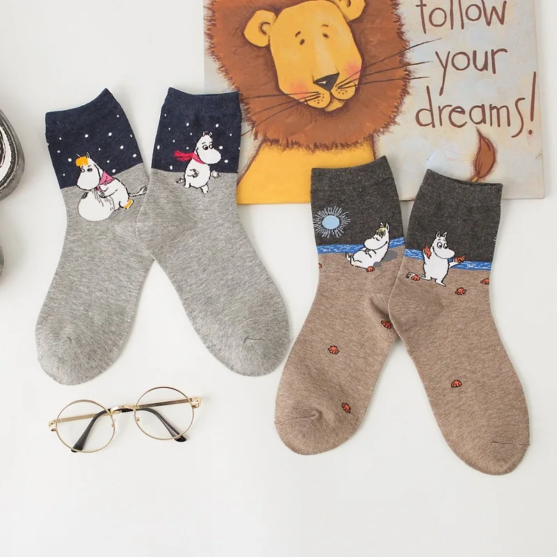 Новые корейские женские хлопковые тапочки с иллюстрацией бегемота носки